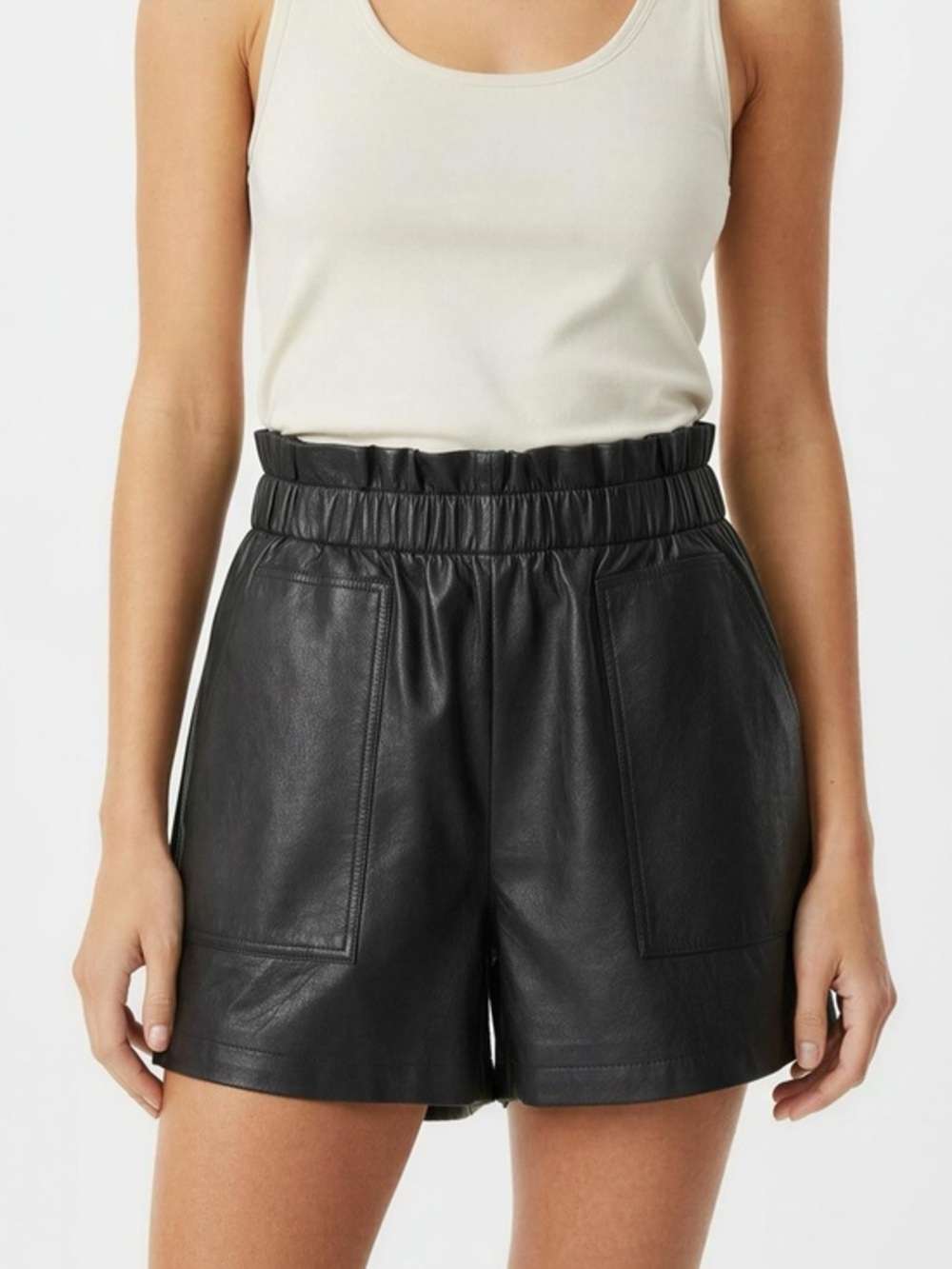 High-Rise Black Faux Leather Paperbag Shorts